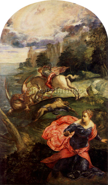 TINTORETTO ST GEORGE AND THE DRAGON ARTIST PAINTING REPRODUCTION HANDMADE OIL