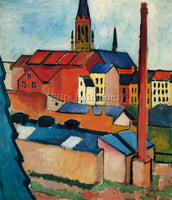 MACKE ST MARY S CHURCH WITH HOUSES AND CHIMNEY ARTIST PAINTING REPRODUCTION OIL