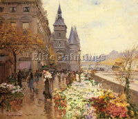 GEORGES STEIN A FLOWER MARKET ALONG THE SEINE ARTIST PAINTING REPRODUCTION OIL