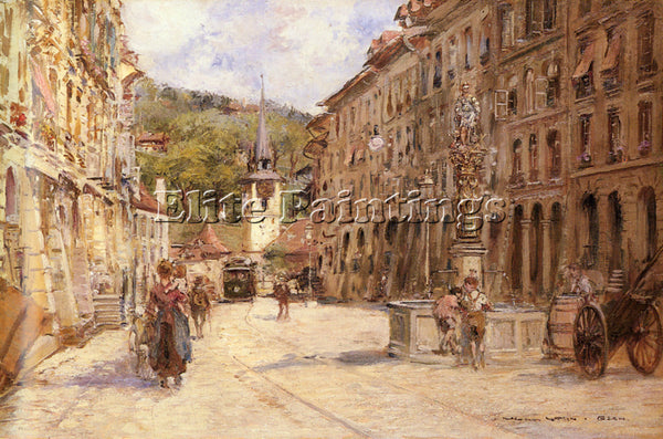 GEORGES STEIN A STREET SCENE IN BERN ARTIST PAINTING REPRODUCTION HANDMADE OIL