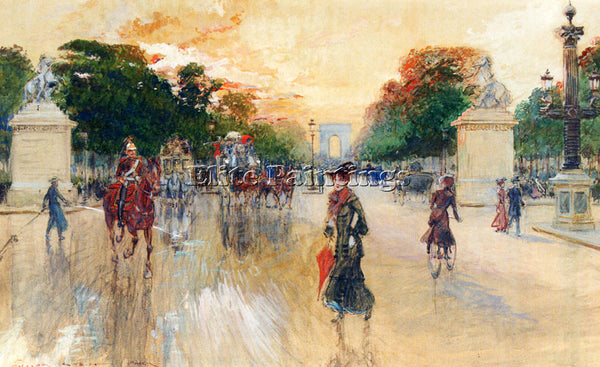 GEORGES STEIN BUSY TRAFFIC ON THE CHAMPS ELYSEES PARIS ARTIST PAINTING HANDMADE