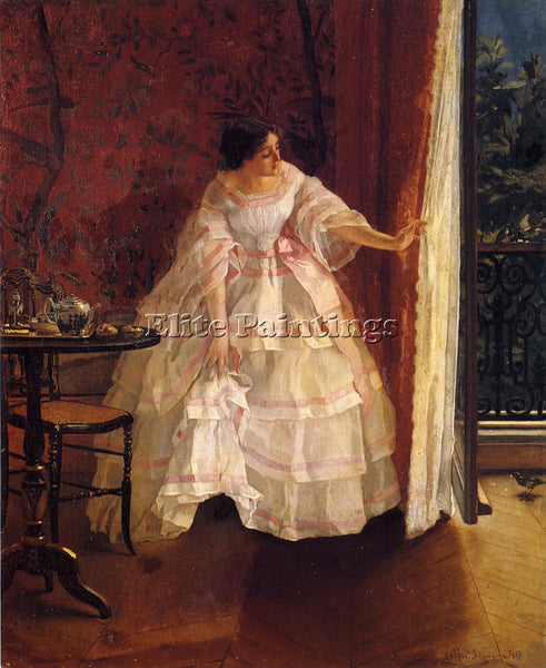 ALFRED STEVENS LADY AT A WINDOW FEEDING BIRDS ARTIST PAINTING REPRODUCTION OIL