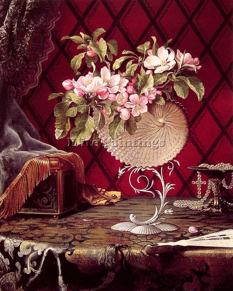 MARTIN JOHNSON HEADE STILL LIFE WITH APPLE BLOSSOMS IN A NAUTILUS SHELL PAINTING