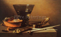 PIETER CLAESZ STILL LIFE WITH WINE AND SMOKING IMPLEMENTS ARTIST PAINTING CANVAS