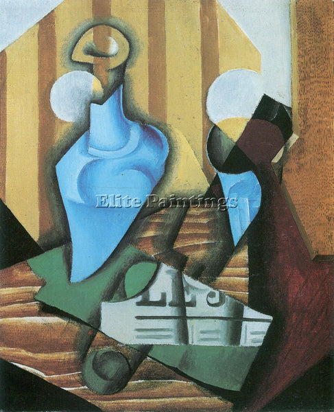 JUAN GRIS STILL LIFE WITH BOTTLE AND GLASS ARTIST PAINTING REPRODUCTION HANDMADE