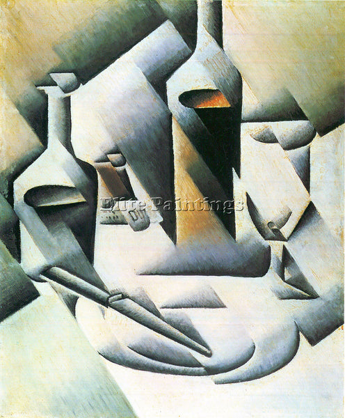 JUAN GRIS STILL LIFE WITH BOTTLES AND KNIVES ARTIST PAINTING HANDMADE OIL CANVAS