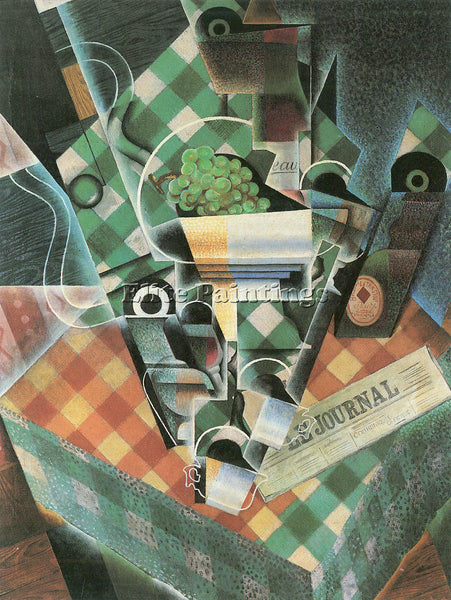 JUAN GRIS STILL LIFE WITH CHECKED TABLECLOTH ARTIST PAINTING HANDMADE OIL CANVAS