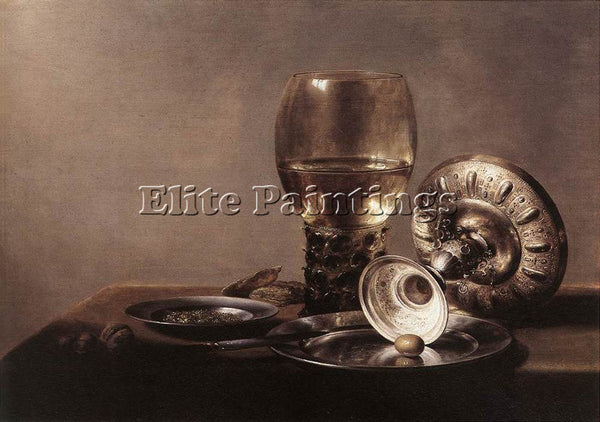 PIETER CLAESZ STILL LIFE WITH WINE GLASS AND SILVER BOWL ARTIST PAINTING CANVAS