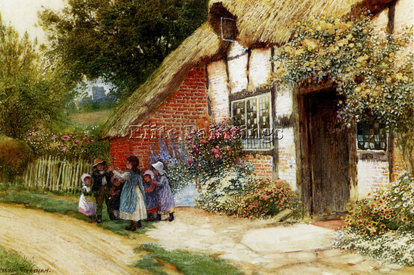 AUSTRIAN STRACHAN ARTHUR CLAUDE CHILDREN PLAYING OUTSIDE A COTTAGE REPRODUCTION