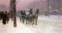 HASSAM STREET SCENE WITH TWO CABS ARTIST PAINTING REPRODUCTION HANDMADE OIL DECO
