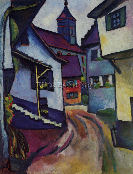 MACKE STREET WITH A CHURCH IN KANDERN ARTIST PAINTING REPRODUCTION HANDMADE OIL