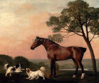 STUBBS GEORGE A BAY HUNTER WITH TWO SPANIELS ARTIST PAINTING HANDMADE OIL CANVAS