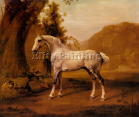 STUBBS GEORGE A GREY STALLION IN A LANDSCAPE ARTIST PAINTING HANDMADE OIL CANVAS