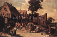 DAVID TENIERS THE YOUNGER PEASANTS DANCING OUTSIDE AN INN ARTIST PAINTING CANVAS
