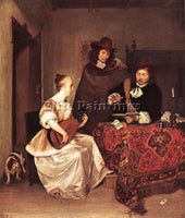 GERARD TER BORCH A YOUNG WOMAN PLAYING A THEORBO TO TWO MEN ARTIST PAINTING OIL