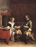 GERARD TER BORCH MAN OFFERING A WOMAN COINS ARTIST PAINTING HANDMADE OIL CANVAS