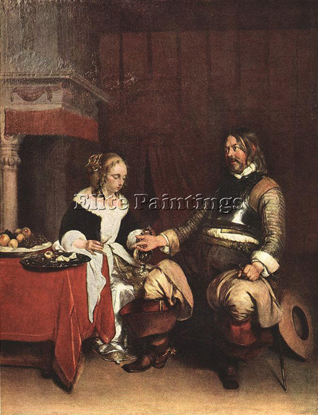 GERARD TER BORCH MAN OFFERING A WOMAN COINS ARTIST PAINTING HANDMADE OIL CANVAS
