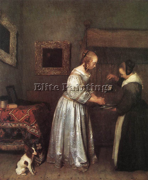 GERARD TER BORCH WOMAN WASHING HANDS ARTIST PAINTING REPRODUCTION HANDMADE OIL