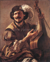 HENDRICK TERBRUGGHEN A LAUGHING BRAVO WITH A BASS VIOL AND A GLASS REPRODUCTION