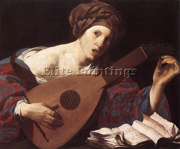 HENDRICK TERBRUGGHEN WOMAN PLAYING THE LUTE ARTIST PAINTING HANDMADE OIL CANVAS
