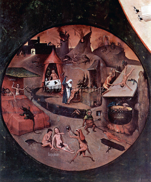 BOSCH TABLE WITH SCENES OF THE SEVEN DEADLY SINS DETAIL ARTIST PAINTING HANDMADE