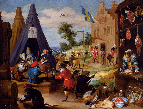 DAVID TENIERS THE YOUNGER A FESTIVAL OF MONKEYS ARTIST PAINTING REPRODUCTION OIL