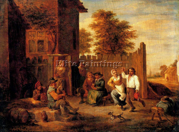 DAVID TENIERS THE YOUNGER PEASANTS MERRYMAKING OUTSIDE AN INN PAINTING HANDMADE