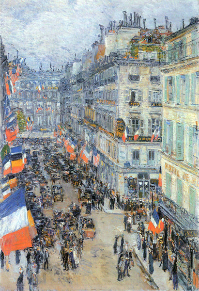 HASSAM THE 14TH JULY RUE DAUNOU ARTIST PAINTING REPRODUCTION HANDMADE OIL CANVAS