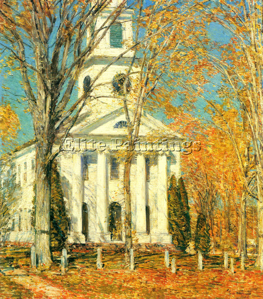 HASSAM THE CHURCH OF OLD LYME CONNECTICUT 2  ARTIST PAINTING HANDMADE OIL CANVAS