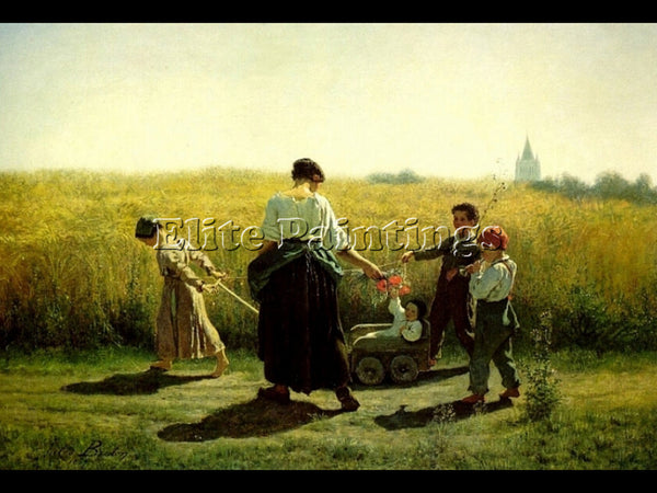JULES BRETON THE DEPARTURE FOR THE FIELDS ARTIST PAINTING REPRODUCTION HANDMADE