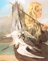 GUSTAVE COURBET THE GIRL WITH THE SEAGULLS TROUVILLE ARTIST PAINTING HANDMADE