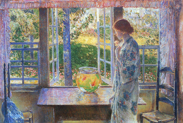 HASSAM THE GOLDFISH WINDOW ARTIST PAINTING REPRODUCTION HANDMADE OIL CANVAS DECO