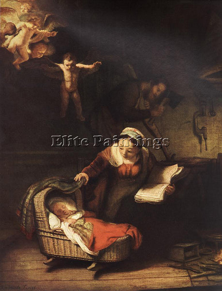 REMBRANDT THE HOLY FAMILY WITH ANGELS ARTIST PAINTING REPRODUCTION HANDMADE OIL