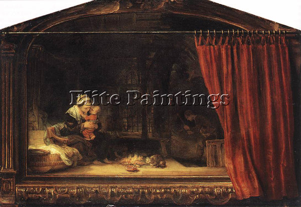 REMBRANDT THE HOLY FAMILY WITH A CURTAIN ARTIST PAINTING REPRODUCTION HANDMADE