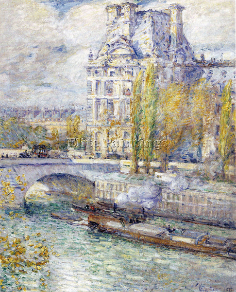 HASSAM THE LOUVRE ON PONT ROYAL ARTIST PAINTING REPRODUCTION HANDMADE OIL CANVAS