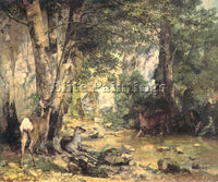 GUSTAVE COURBET THE SHELTER ROE DEER AT STREAM PLAISIR FONTAINE DOUBS ARTIST OIL