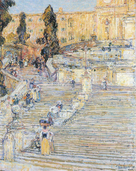 HASSAM THE SPANISH STEPS ARTIST PAINTING REPRODUCTION HANDMADE CANVAS REPRO WALL