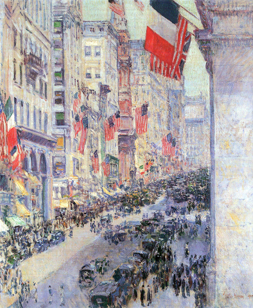 HASSAM THE AVENUE ALONG 34TH STREET MAY 1917 ARTIST PAINTING HANDMADE OIL CANVAS