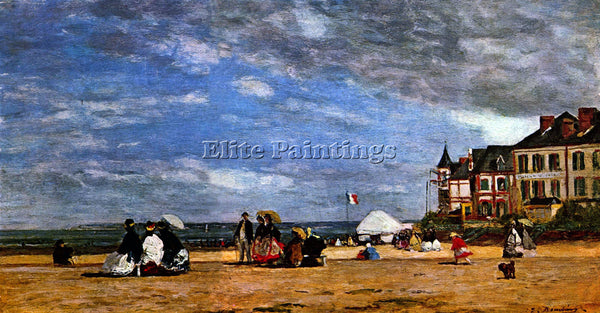 BOUDIN THE BEACH AT TROUVILLE BY BOUDIN ARTIST PAINTING REPRODUCTION HANDMADE
