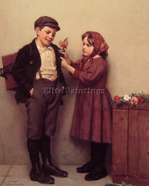 JOHN GEORGE BROWN THE BUTTON HOLE POSY ARTIST PAINTING REPRODUCTION HANDMADE OIL