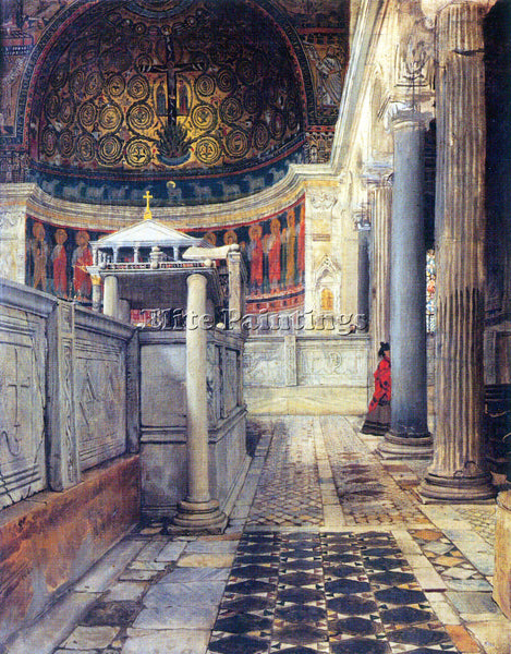 ALMA-TADEMA THE INTERIOR OF THE CHURCH OF SAN CLEMENTE ROME ARTIST PAINTING OIL