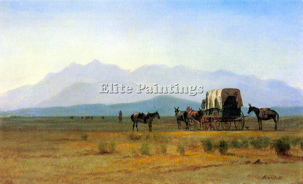 BIERSTADT THE STAGECOACH IN THE ROCKIES ARTIST PAINTING REPRODUCTION HANDMADE