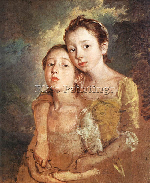 THOMAS GAINSBOROUGH ARTISTS DAUGHTERS WITH A CAT ARTIST PAINTING HANDMADE CANVAS