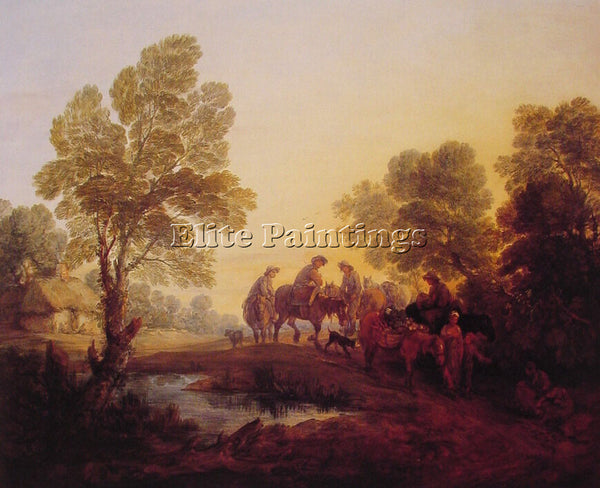 THOMAS GAINSBOROUGH EVENING LANDSCAPE PEASANTS AND MOUNTED FIGURES REPRODUCTION