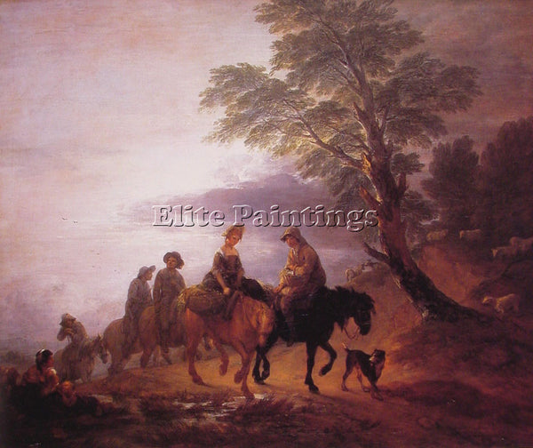 THOMAS GAINSBOROUGH OPEN LANDSCAPE WITH MOUNTED PEASANTS ARTIST PAINTING CANVAS