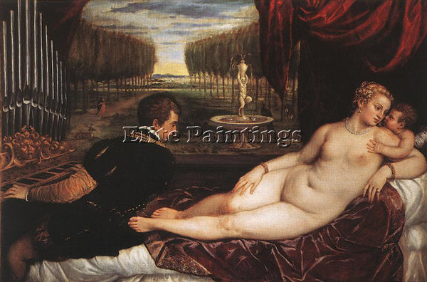 TITIAN VENUS WITH ORGANIST AND CUPID ARTIST PAINTING REPRODUCTION HANDMADE OIL