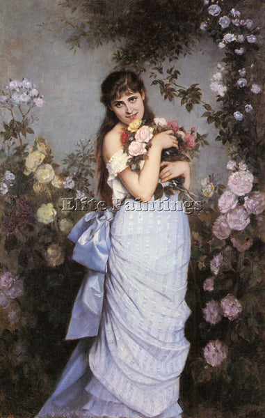 TOULMOUCHE AUGUSTE A YOUNG WOMAN IN A ROSE GARDEN ARTIST PAINTING REPRODUCTION
