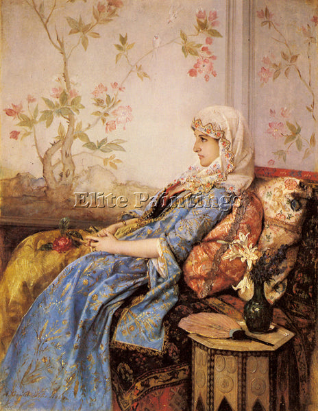 TOULMOUCHE AUGUSTE AN EXOTIC BEAUTY IN AN INTERIOR ARTIST PAINTING REPRODUCTION