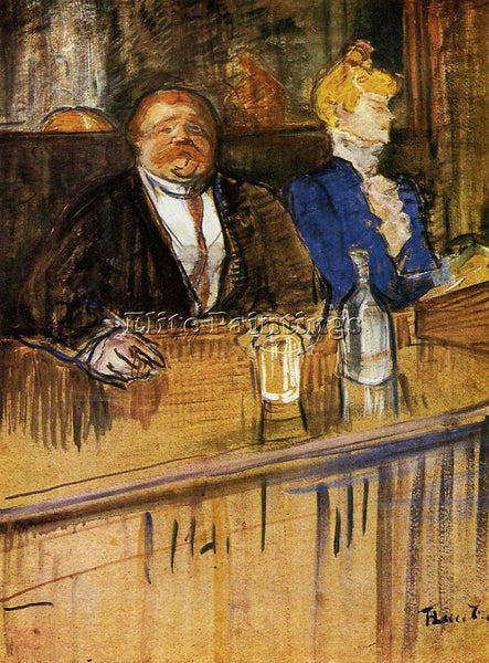 HENRI DE TOULOUSE-LAUTREC AT CAFE CUSTOMER AND ANEMIC CASHIER PAINTING HANDMADE