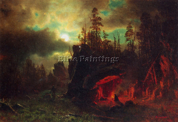 BIERSTADT TRAPPER S CAMP ARTIST PAINTING REPRODUCTION HANDMADE CANVAS REPRO WALL